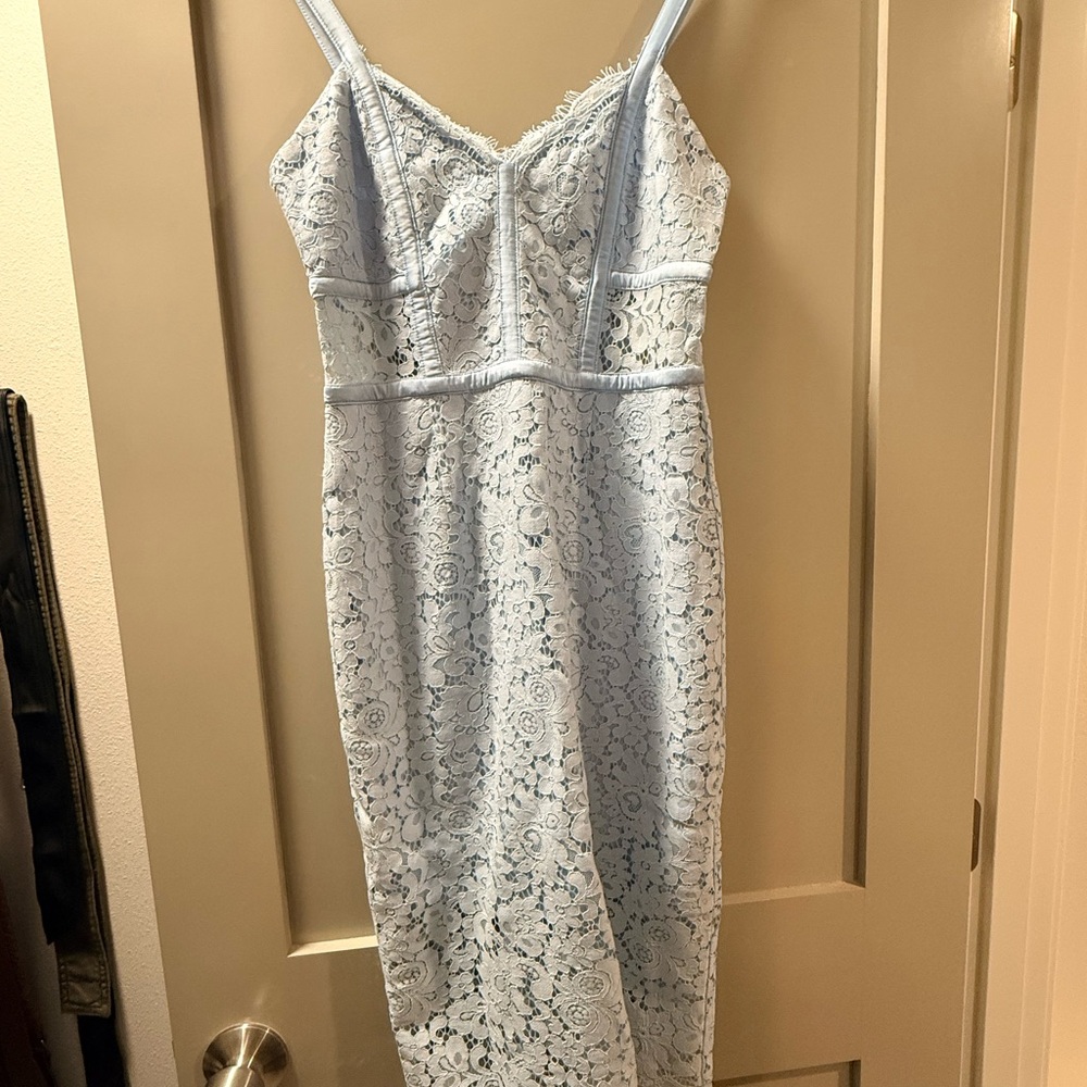Light Blue Lace Spaghetti Strap Midi Dress